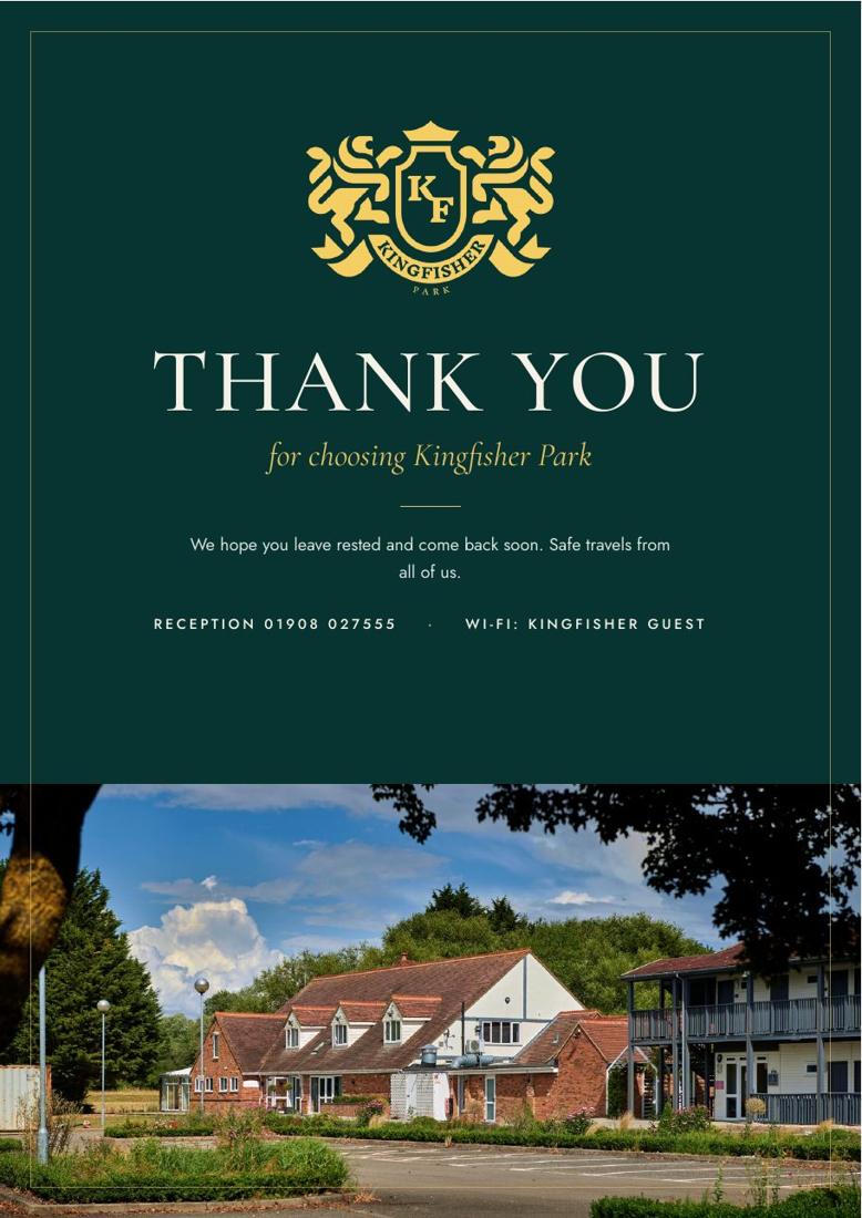 Kingfisher Park guest guide: Thank you page