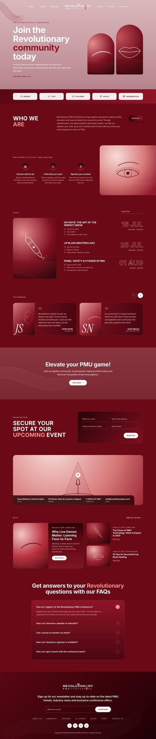 Revolutionary PMU Conference website: Home page, version C page design