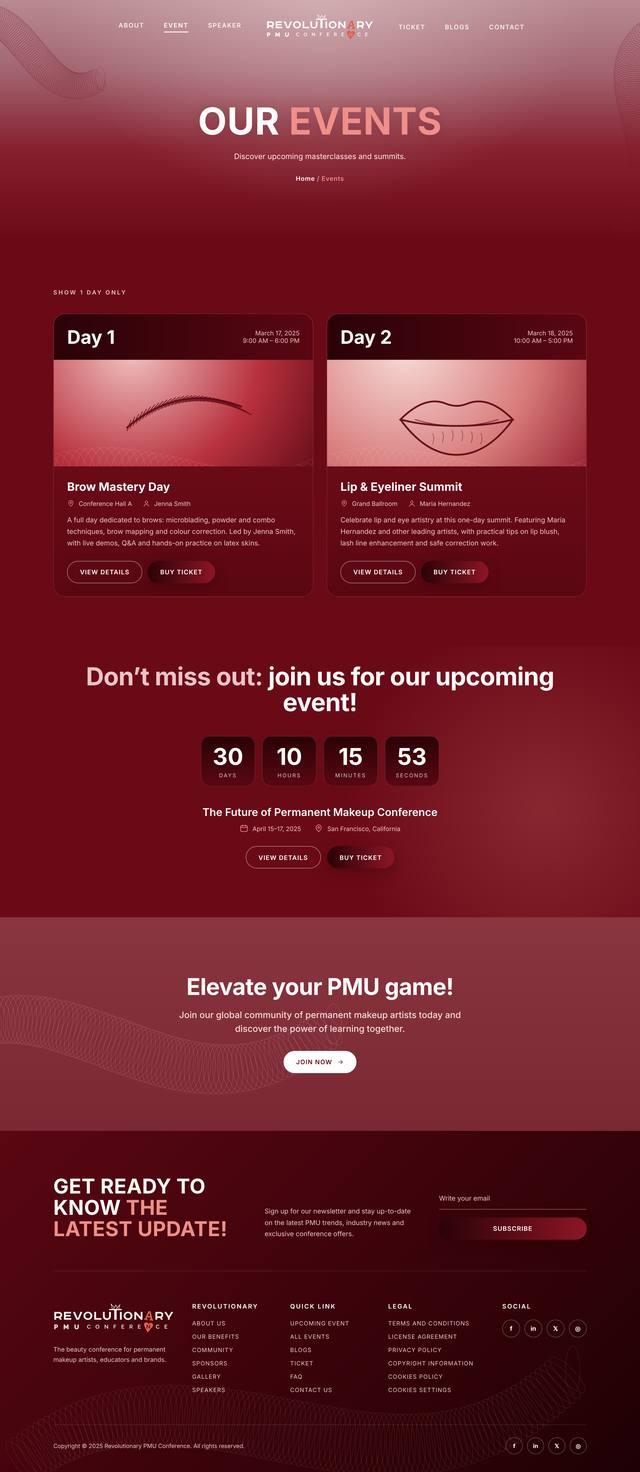 Revolutionary PMU Conference website: Events page design