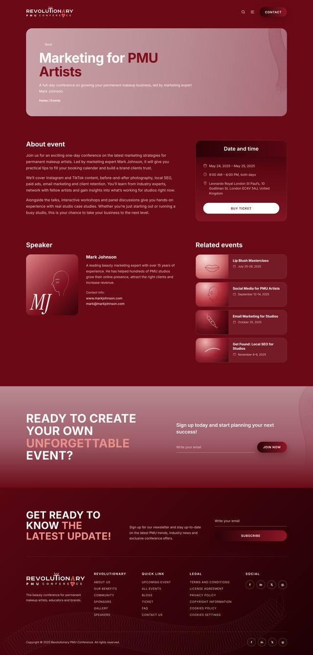 Revolutionary PMU Conference website: Event details page design