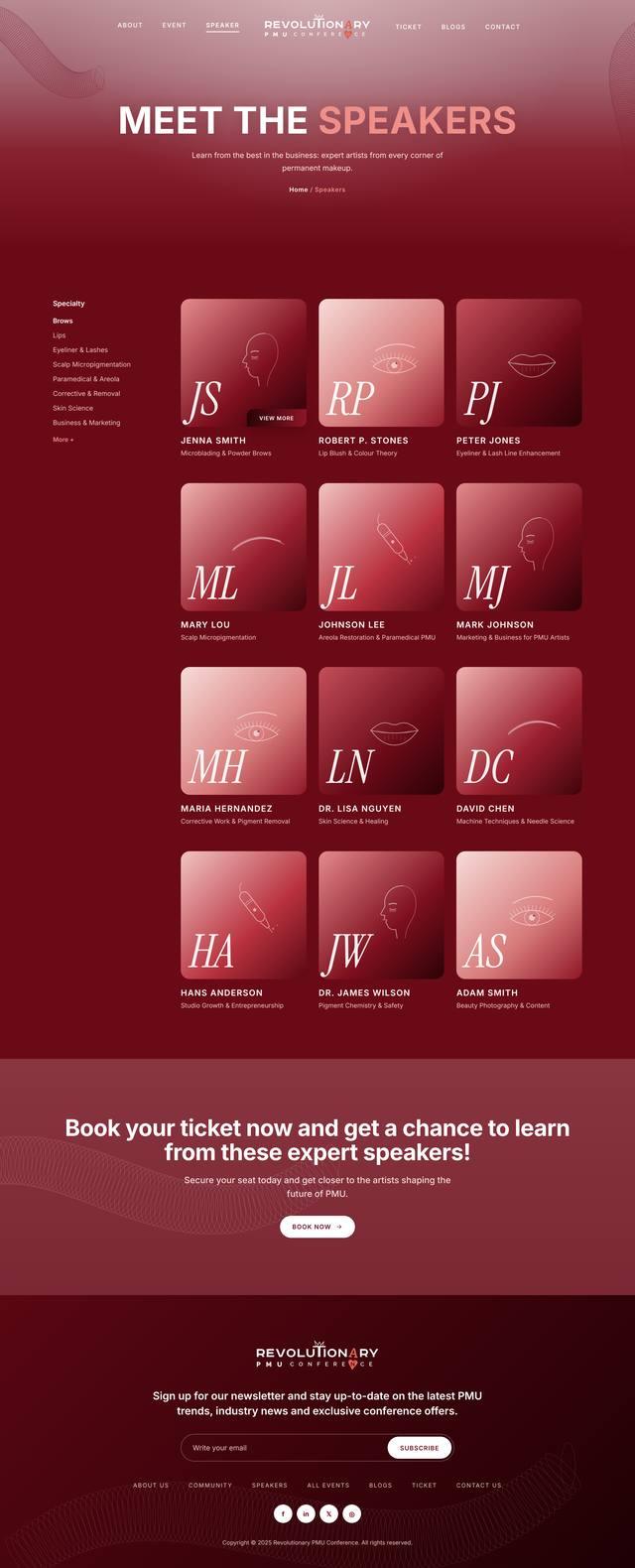 Revolutionary PMU Conference website: Speakers page design