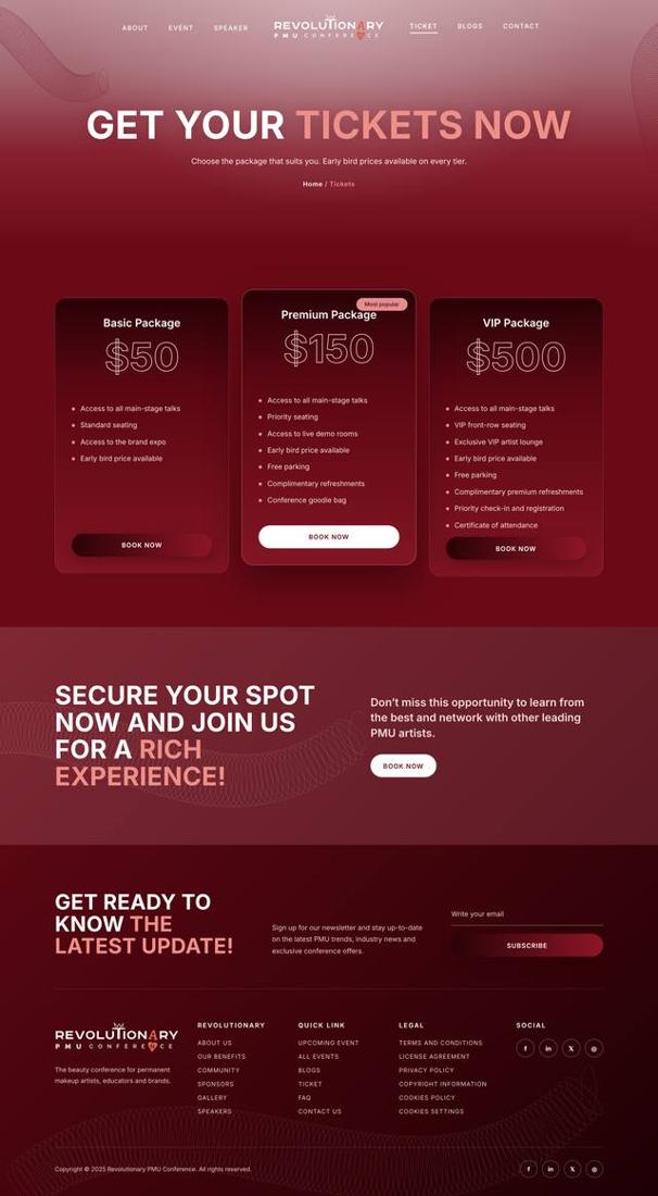 Revolutionary PMU Conference website: Tickets page design