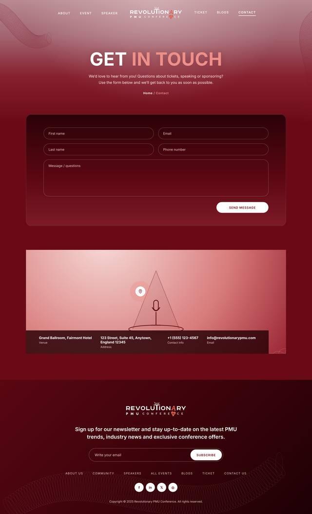 Revolutionary PMU Conference website: Contact page design